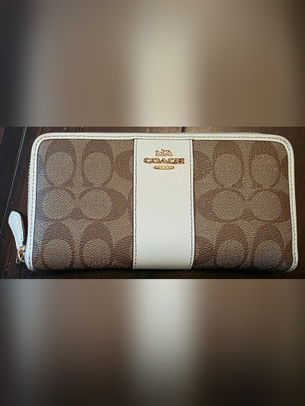 Coach Brown Signature Khaki & Chalk Wallet